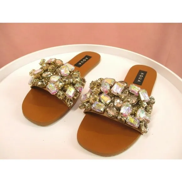 Aqua Women's sz 7 Paris Embellished Slide Sandals Slip on Flats