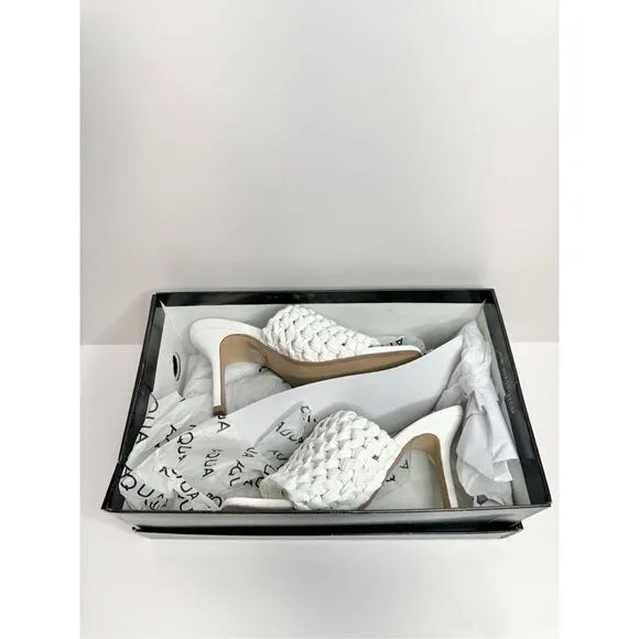 AQUA Woven Sandals Womens Size 6 White Slip On High Heel Square Toe NEW