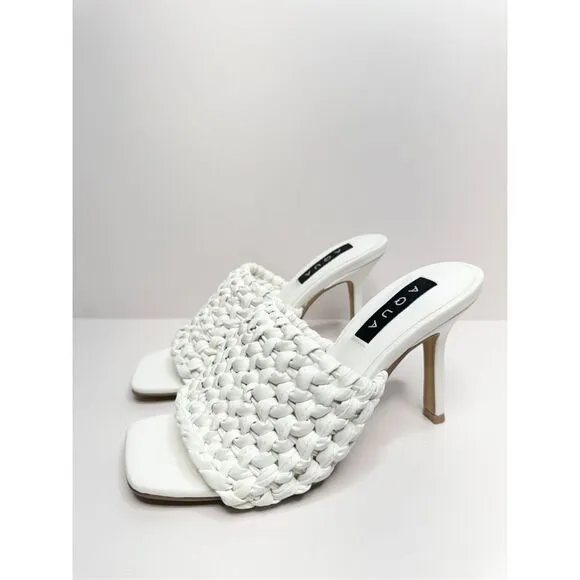 AQUA Woven Sandals Womens Size 6 White Slip On High Heel Square Toe NEW