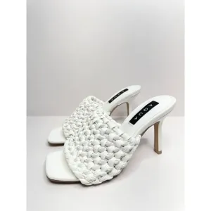 AQUA Woven Sandals Womens Size 6 White Slip On High Heel Square Toe NEW