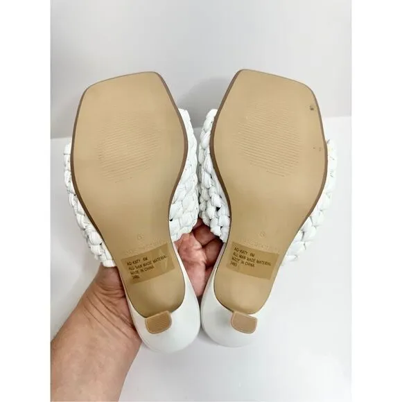AQUA Woven Sandals Womens Size 6 White Slip On High Heel Square Toe NEW