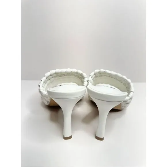 AQUA Woven Sandals Womens Size 6 White Slip On High Heel Square Toe NEW