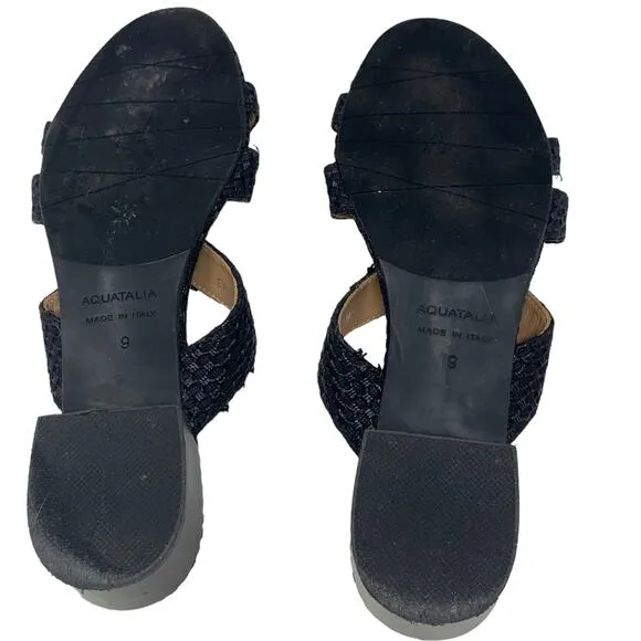 Aquatalia black woven slip on sandals size 9