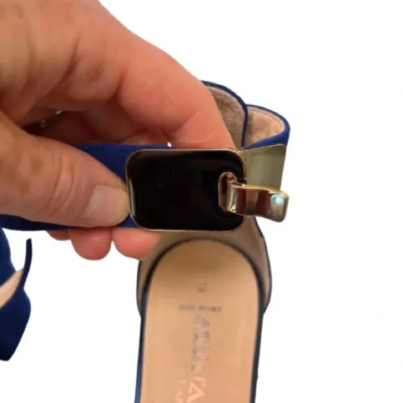 Aquatalia Catty Blue Suede Open Toe Heeled Sandals Size 6.5 Prom Wedding Formal