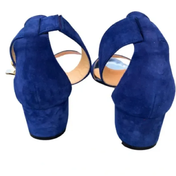 Aquatalia Catty Blue Suede Open Toe Heeled Sandals Size 6.5 Prom Wedding Formal
