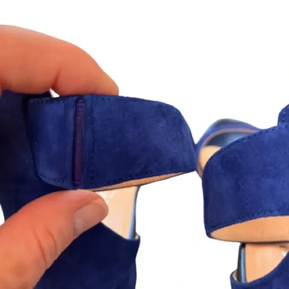Aquatalia Catty Blue Suede Open Toe Heeled Sandals Size 6.5 Prom Wedding Formal