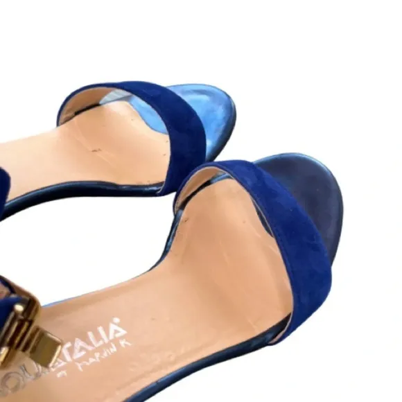 Aquatalia Catty Blue Suede Open Toe Heeled Sandals Size 6.5 Prom Wedding Formal