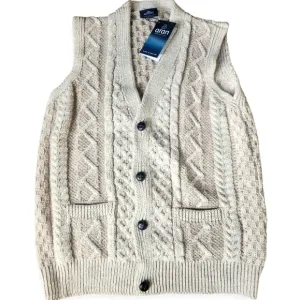 Aran Women's Merino Wool Cable Knit Cardigan Sweater Vest Size L Made In Ireland