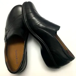 Aravon Leather Slip On Flats Shoes Size 9.5EE Black Lightweight Work Office