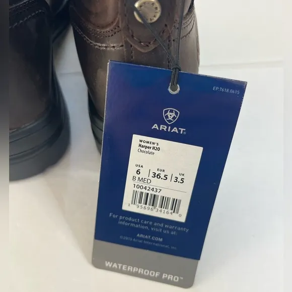 Ariat Harper H20 Waterproof Boots Chocolate Brown Size 6 New without Laces