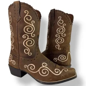 Ariat Shelleen Western Boots Brown Leather Embroidered Big Girl Kid Women 4.5