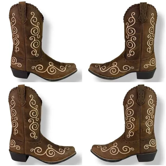 Ariat Shelleen Western Boots Brown Leather Embroidered Big Girl Kid Women 4.5