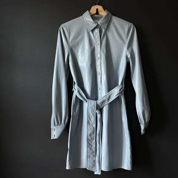 Aritzia Wilfred Caroline Vegan Leather Shirt Dress in Blue Dune Size 2XS