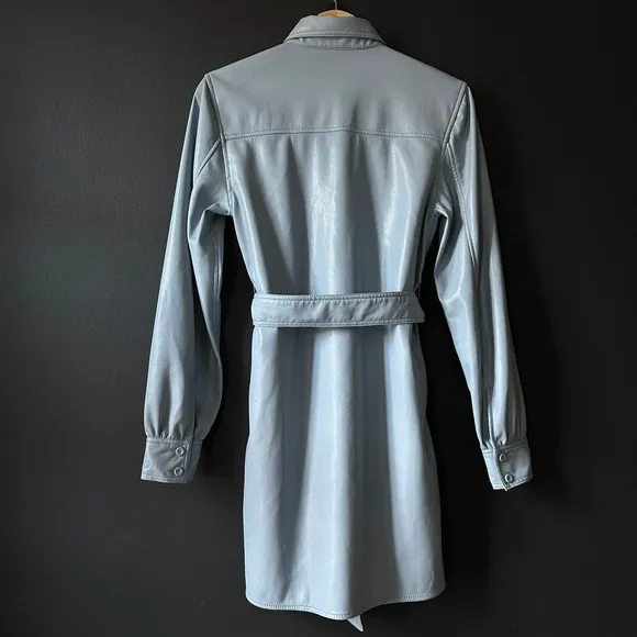 Aritzia Wilfred Caroline Vegan Leather Shirt Dress in Blue Dune Size 2XS