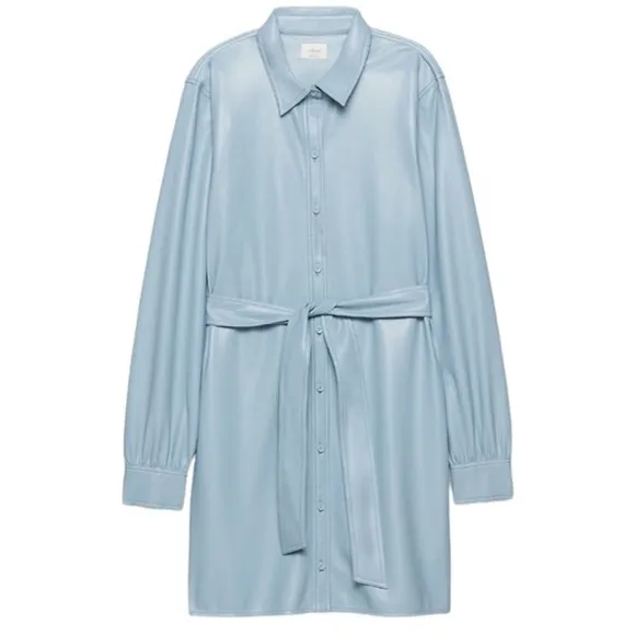 Aritzia Wilfred Caroline Vegan Leather Shirt Dress in Blue Dune Size 2XS