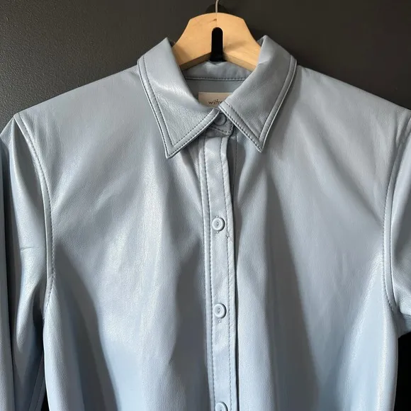 Aritzia Wilfred Caroline Vegan Leather Shirt Dress in Blue Dune Size 2XS