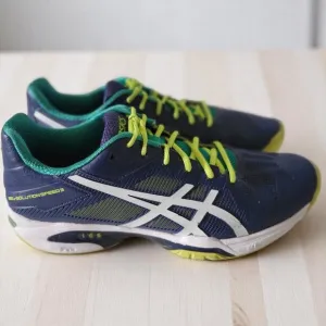 Asics Mens Gel Solution Speed 3 Tennis Shoes Size 9 Blue Yellow Green E600N