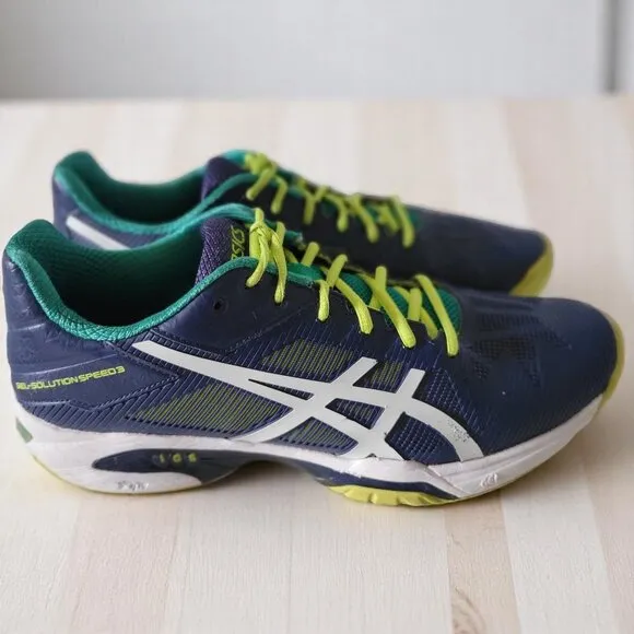Asics Mens Gel Solution Speed 3 Tennis Shoes Size 9 Blue Yellow Green E600N