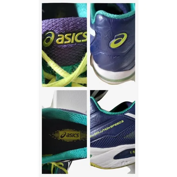 Asics Mens Gel Solution Speed 3 Tennis Shoes Size 9 Blue Yellow Green E600N