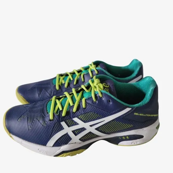 Asics Mens Gel Solution Speed 3 Tennis Shoes Size 9 Blue Yellow Green E600N