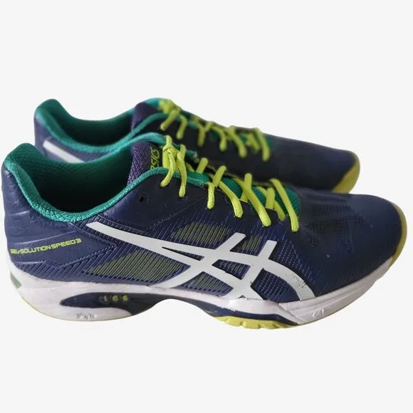 Asics Mens Gel Solution Speed 3 Tennis Shoes Size 9 Blue Yellow Green E600N