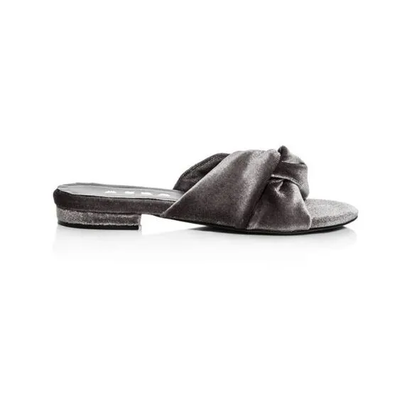 ASKA Womens Gray Knotted Emily Round Toe Block Heel Slip On Slide Sandals 39