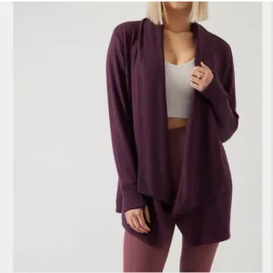 Athleta Pranayama Restore Wrap Cardigan Sweater Lulu Maroon Plum Burgundy Sz XXS
