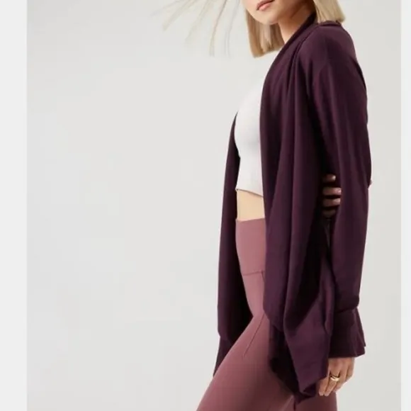 Athleta Pranayama Restore Wrap Cardigan Sweater Lulu Maroon Plum Burgundy Sz XXS