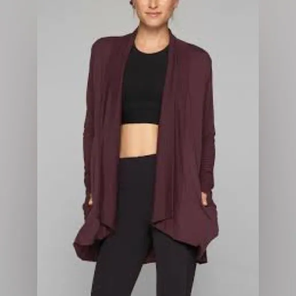 Athleta Pranayama Restore Wrap Cardigan Sweater Lulu Maroon Plum Burgundy Sz XXS