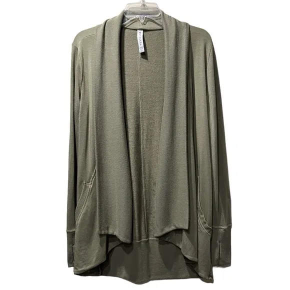 Athleta Pranayama Restore Wrap Sweater Knit Cardigan Neutral Olive Green69 Small