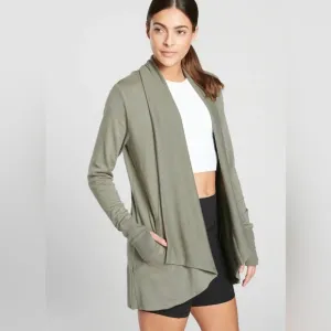 Athleta Pranayama Restore Wrap Sweater Knit Cardigan Neutral Olive Green69 Small