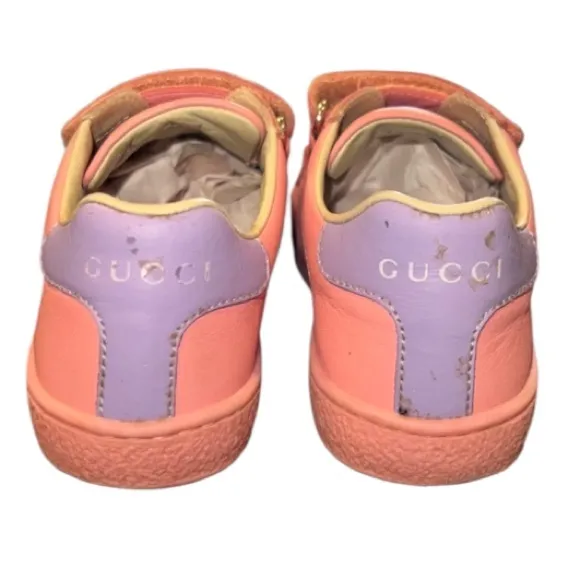 Authentic Gucci luxury designer GG baby girl pink leather sneakers SZ 10