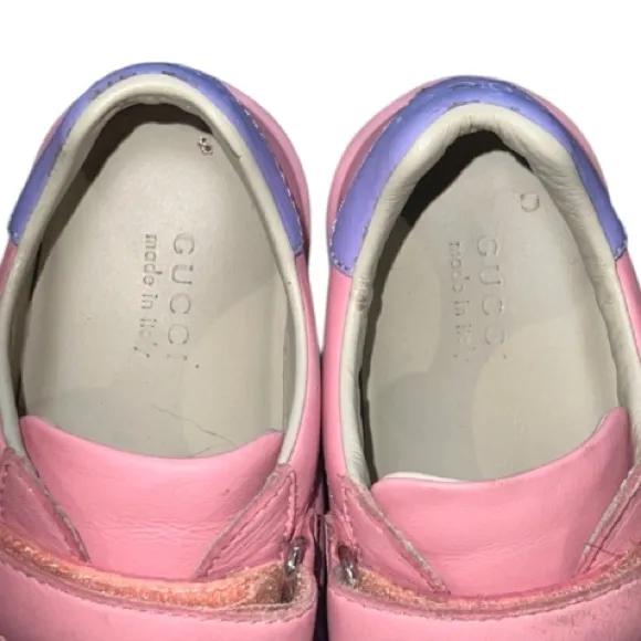 Authentic Gucci luxury designer GG baby girl pink leather sneakers SZ 10