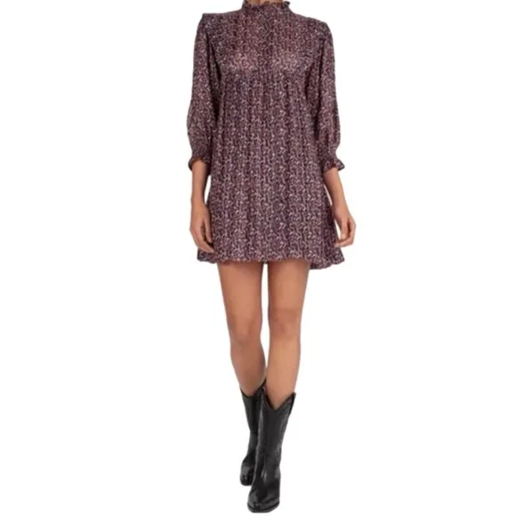 ba&amp;sh Deep Blouson-Sleeve Mini Dress