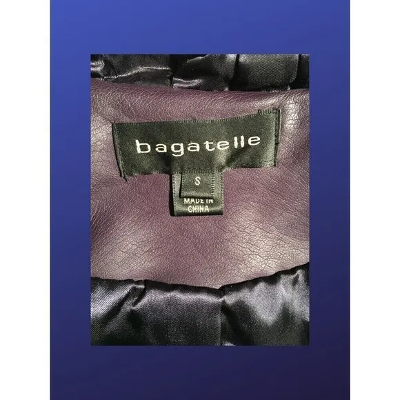 BAGATELLE  100% Faux Leather RUFFLED Blazer Jacket, EGGPLANT, Size S, NWOT