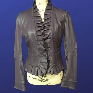 BAGATELLE  100% Faux Leather RUFFLED Blazer Jacket, EGGPLANT, Size S, NWOT