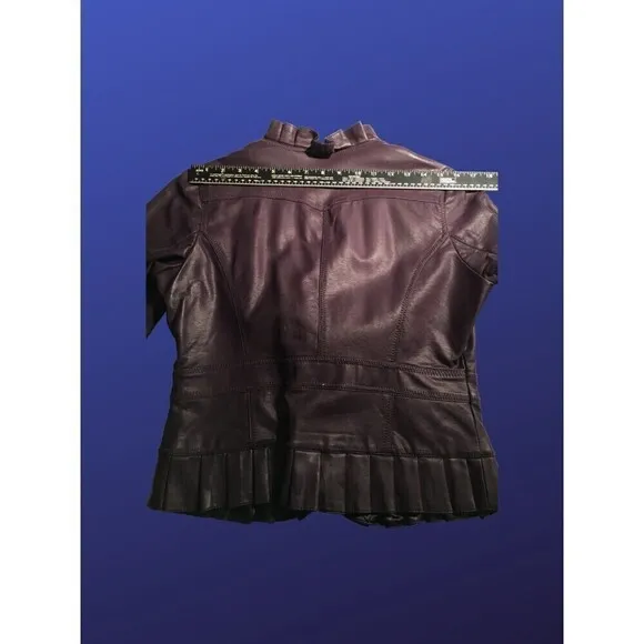 BAGATELLE  100% Faux Leather RUFFLED Blazer Jacket, EGGPLANT, Size S, NWOT