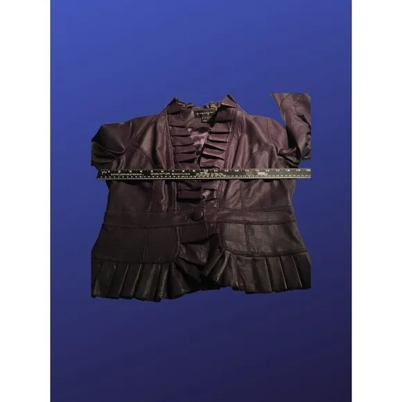 BAGATELLE  100% Faux Leather RUFFLED Blazer Jacket, EGGPLANT, Size S, NWOT
