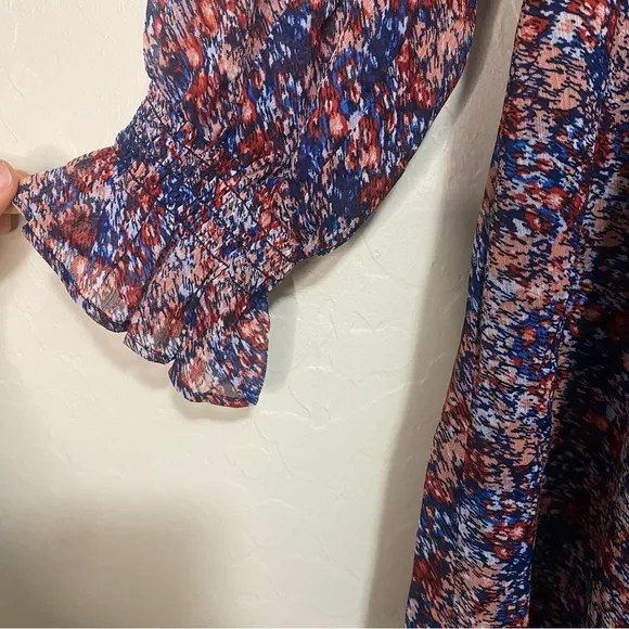 Banana Republic Smocked Fit and Flare Ruffle Multi Color Print Midi Dress XXL
