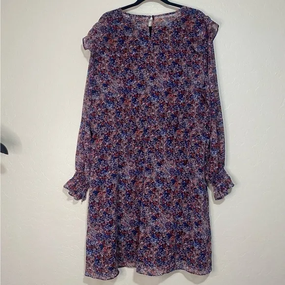 Banana Republic Smocked Fit and Flare Ruffle Multi Color Print Midi Dress XXL