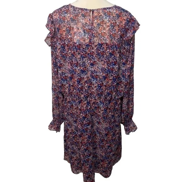 Banana Republic Smocked Fit and Flare Ruffle Multi Color Print Midi Dress XXL