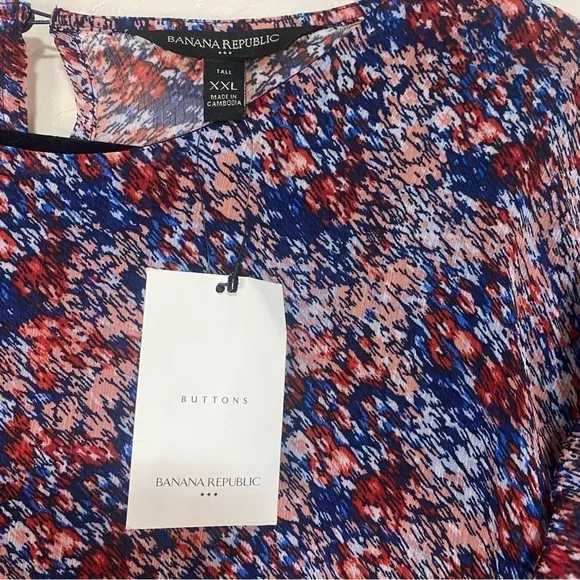 Banana Republic Smocked Fit and Flare Ruffle Multi Color Print Midi Dress XXL