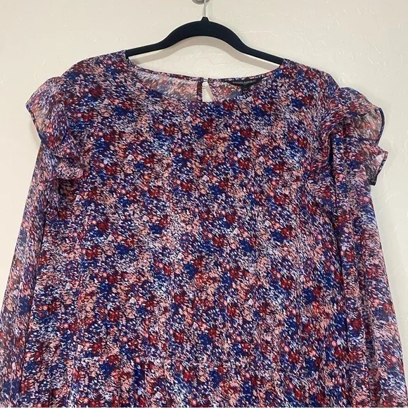 Banana Republic Smocked Fit and Flare Ruffle Multi Color Print Midi Dress XXL