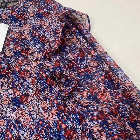 Banana Republic Smocked Fit and Flare Ruffle Multi Color Print Midi Dress XXL