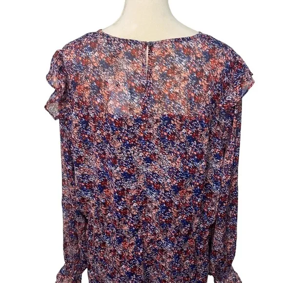 Banana Republic Smocked Fit and Flare Ruffle Multi Color Print Midi Dress XXL
