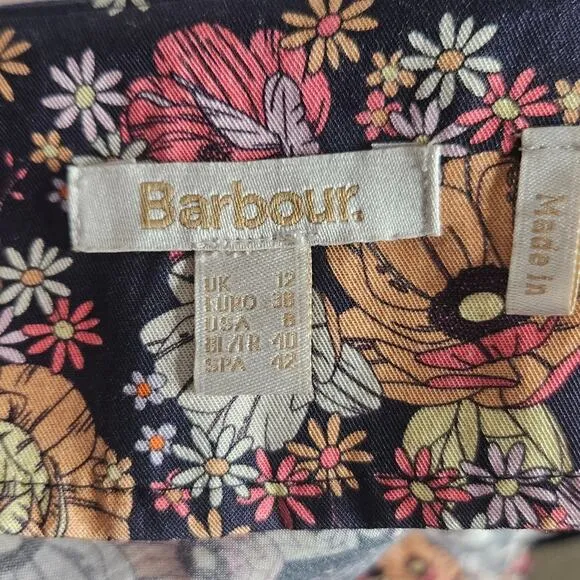 Barbour Coraline Navy Floral Midi Skirt, size US 8