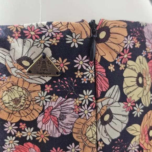 Barbour Coraline Navy Floral Midi Skirt, size US 8