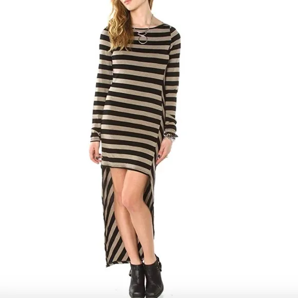 Bardot Asym Hi Low Stripe Bodycon Tunic Dress SZ S