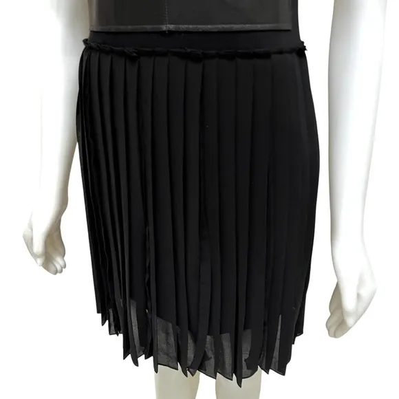 BCBG MAXAZRIA Black Pleated Cleo Dress Fit &amp; Flair Sheer Whimsy Goth Coquette