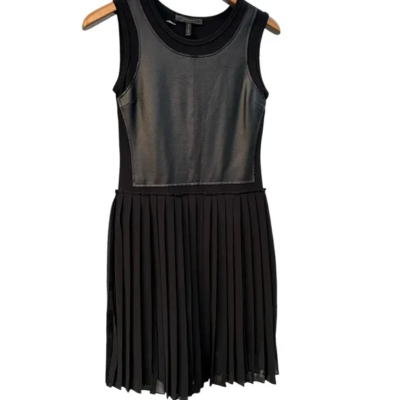 BCBG MAXAZRIA Black Pleated Cleo Dress Fit &amp; Flair Sheer Whimsy Goth Coquette